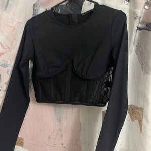 Black Corset cropped long sleeve shirt